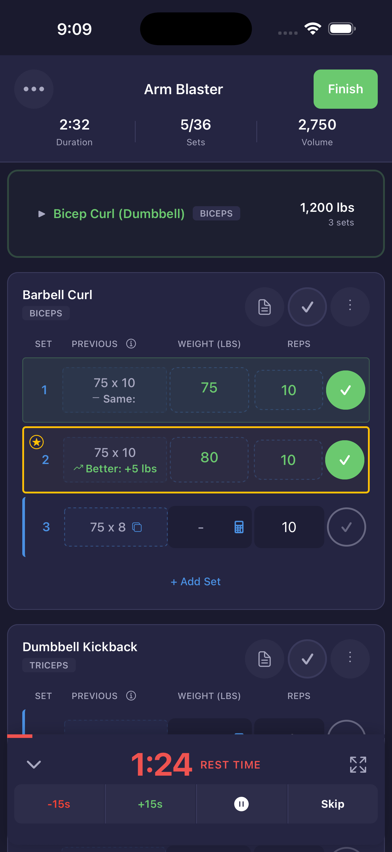 Workout with Minimized Rest Timer